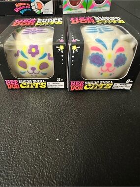 Sugar Skull Cats Squeeze Toy - White with Purple & Blue Accents